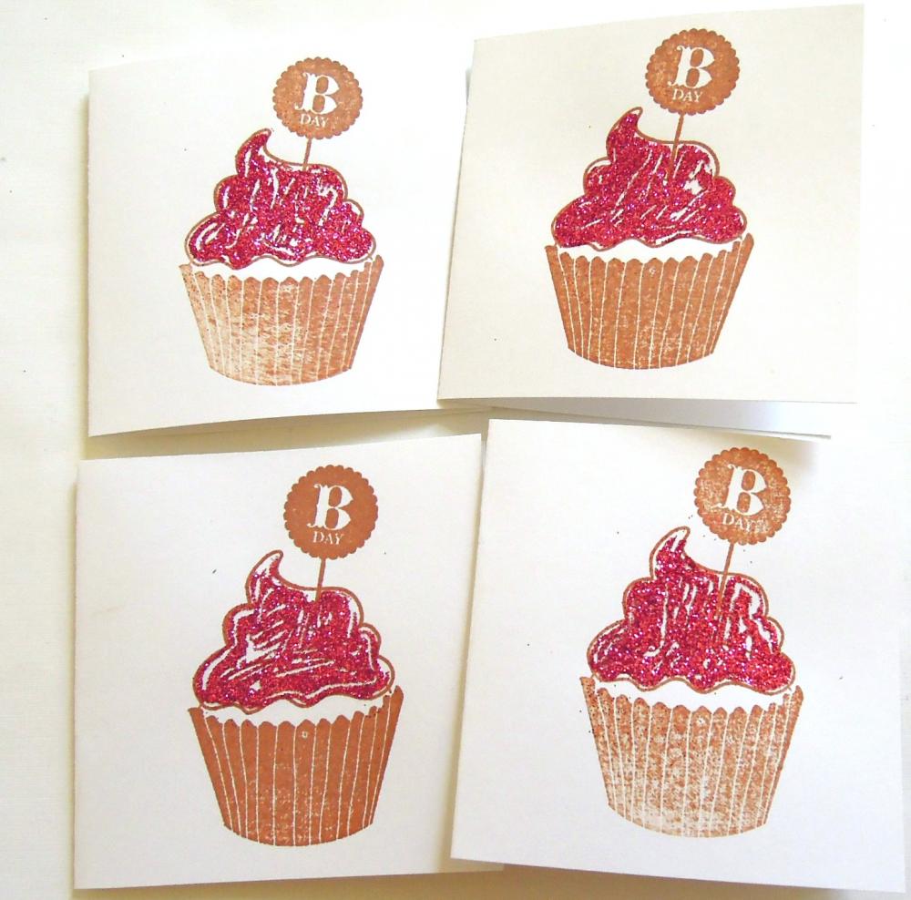 Glitter Cupcake Mini Cards - Set Of 4