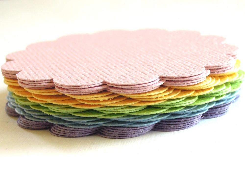 Pastel Rainbow Glitter Card Stock Scalloped Circles - Set Of 25